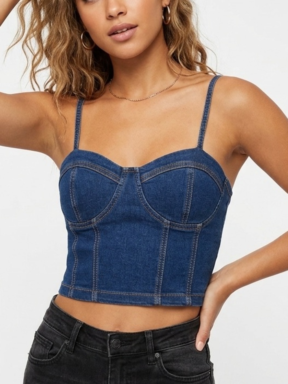 Thrill Jeans juniors cami cropped top with adjustable straps dark-washed size M